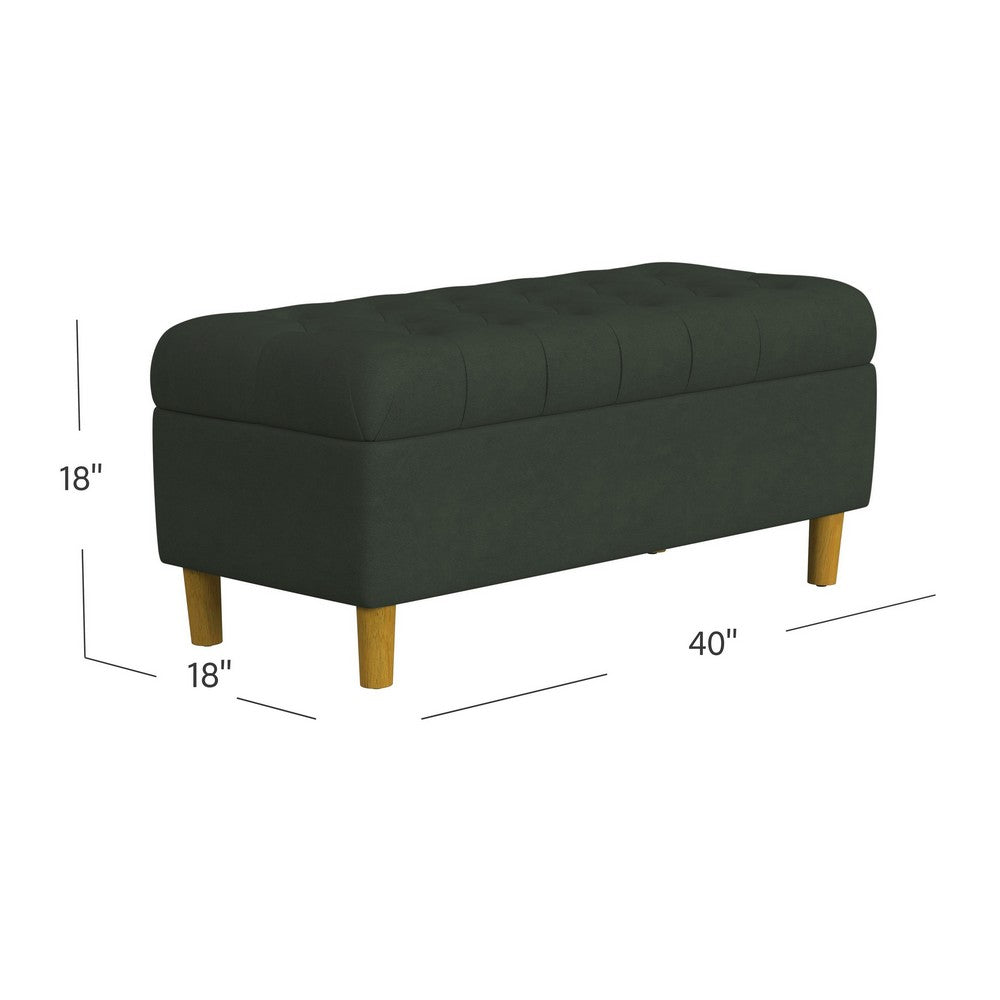 Sol Storage Bench Ottoman, Forest Green Soft Velvet, Brown, 40 Inch -BM334208