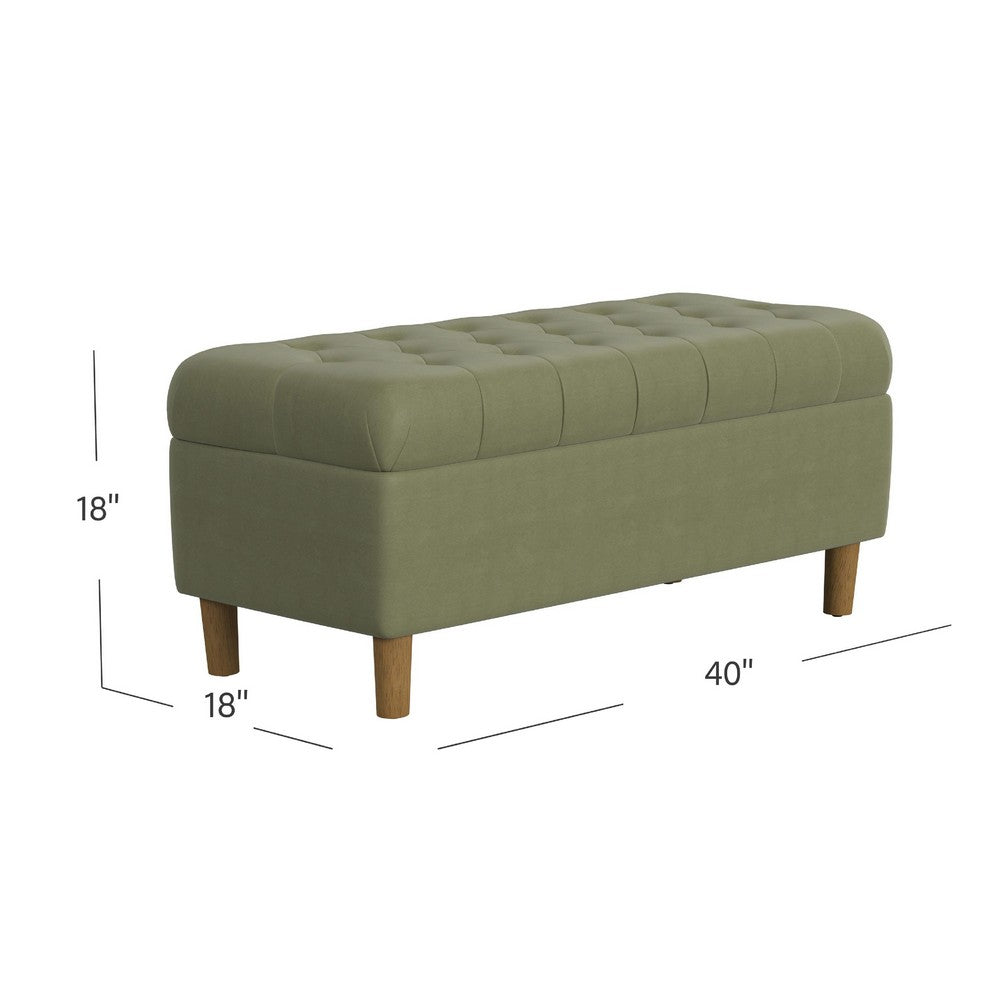 Sol Storage Bench Ottoman, Light Sage Green Velvet, Brown, 40 Inch -BM334209