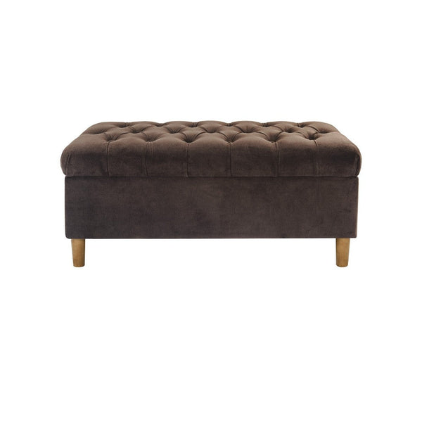 Sol Storage Bench Ottoman, Chocolate Brown Velvet, Wood, 40 Inch -BM334210