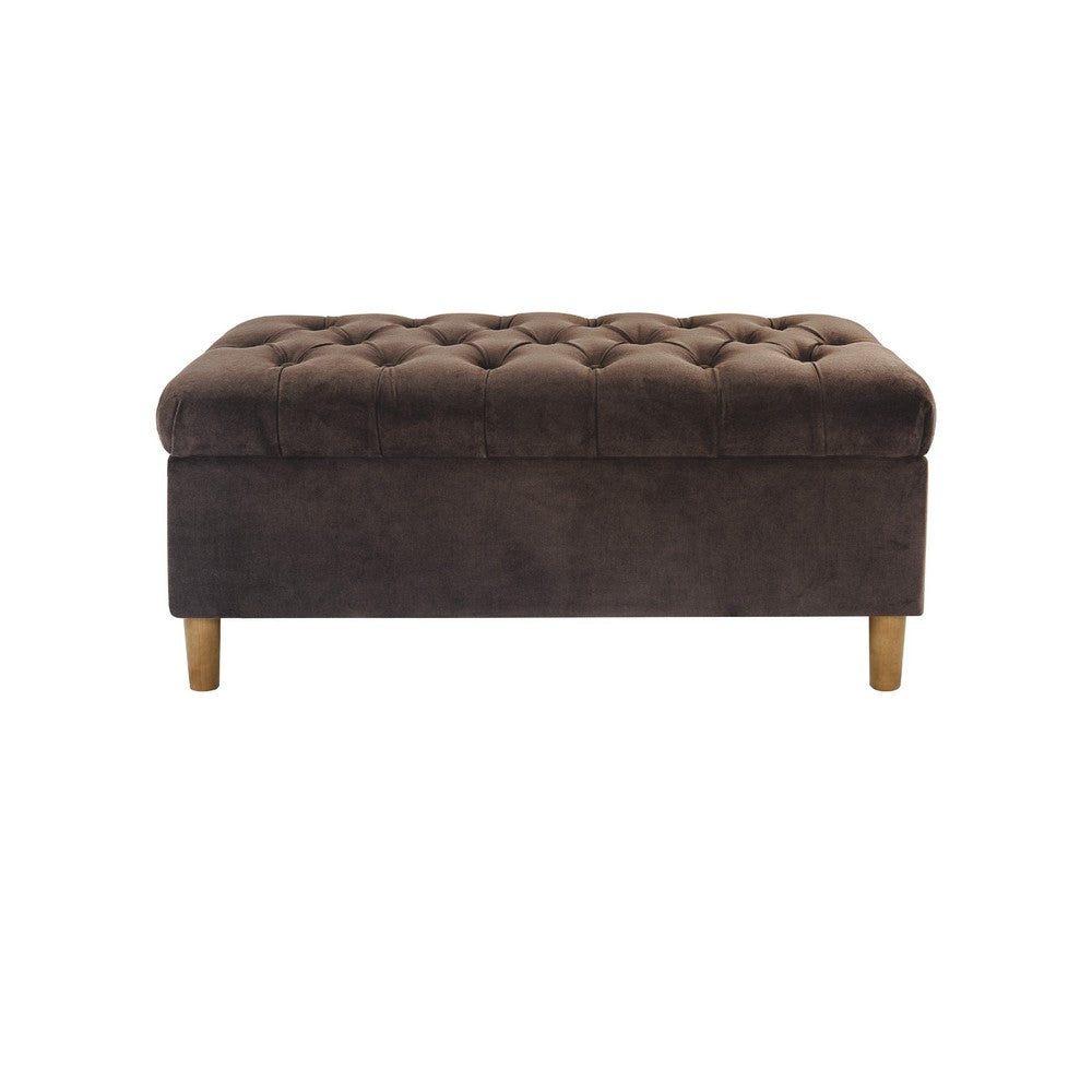Sol Storage Bench Ottoman, Chocolate Brown Velvet, Wood, 40 Inch -BM334210