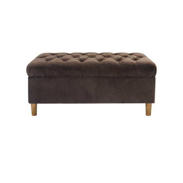 Sol Storage Bench Ottoman, Chocolate Brown Velvet, Wood, 40 Inch -BM334210