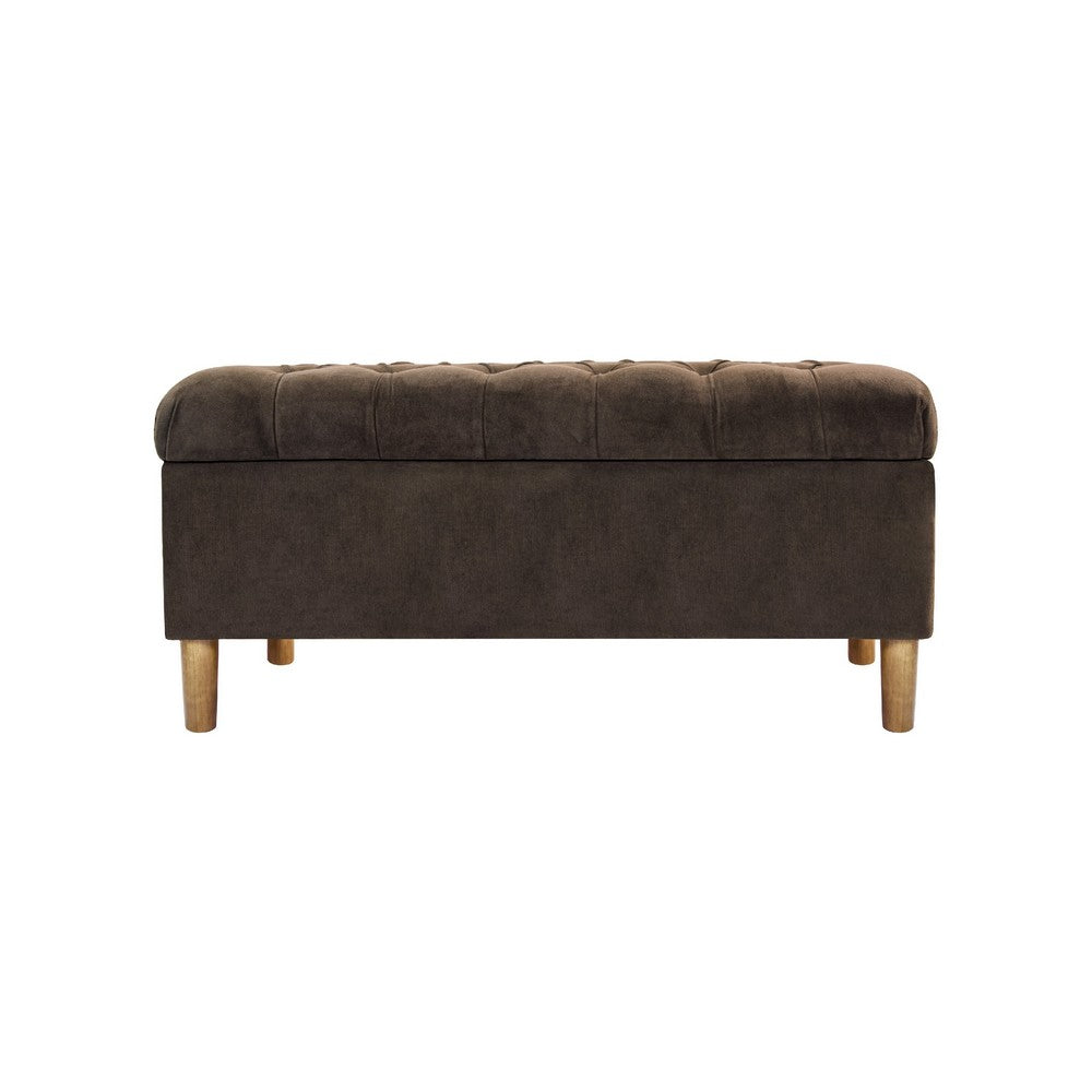 Sol Storage Bench Ottoman, Chocolate Brown Velvet, Wood, 40 Inch -BM334210