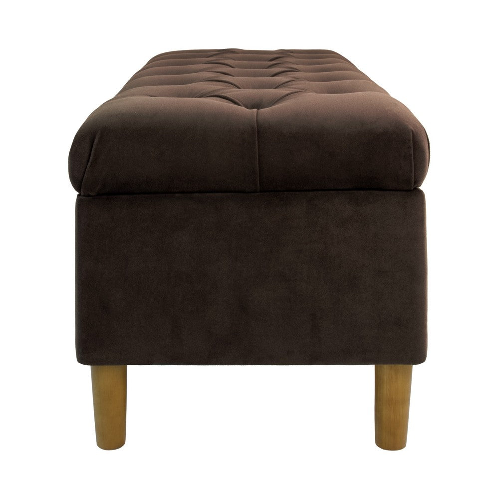 Sol Storage Bench Ottoman, Chocolate Brown Velvet, Wood, 40 Inch -BM334210