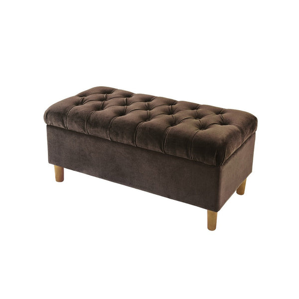 Sol Storage Bench Ottoman, Chocolate Brown Velvet, Wood, 40 Inch -BM334210