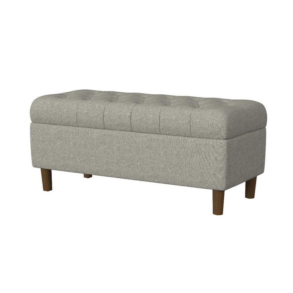 Sol Storage Bench Ottoman, Gray Woven Fabric, Brown Wood, 40 Inch -BM334212