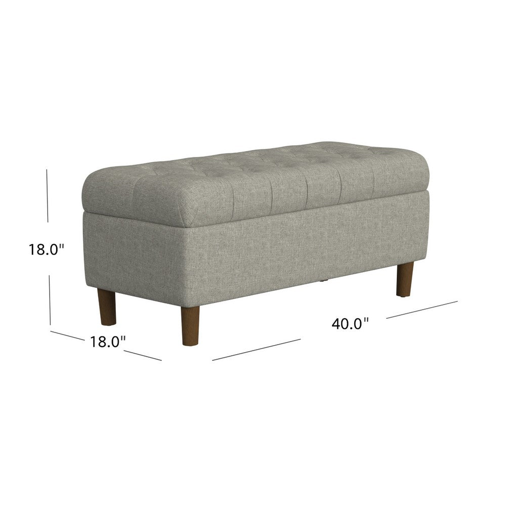 Sol Storage Bench Ottoman, Gray Woven Fabric, Brown Wood, 40 Inch -BM334212
