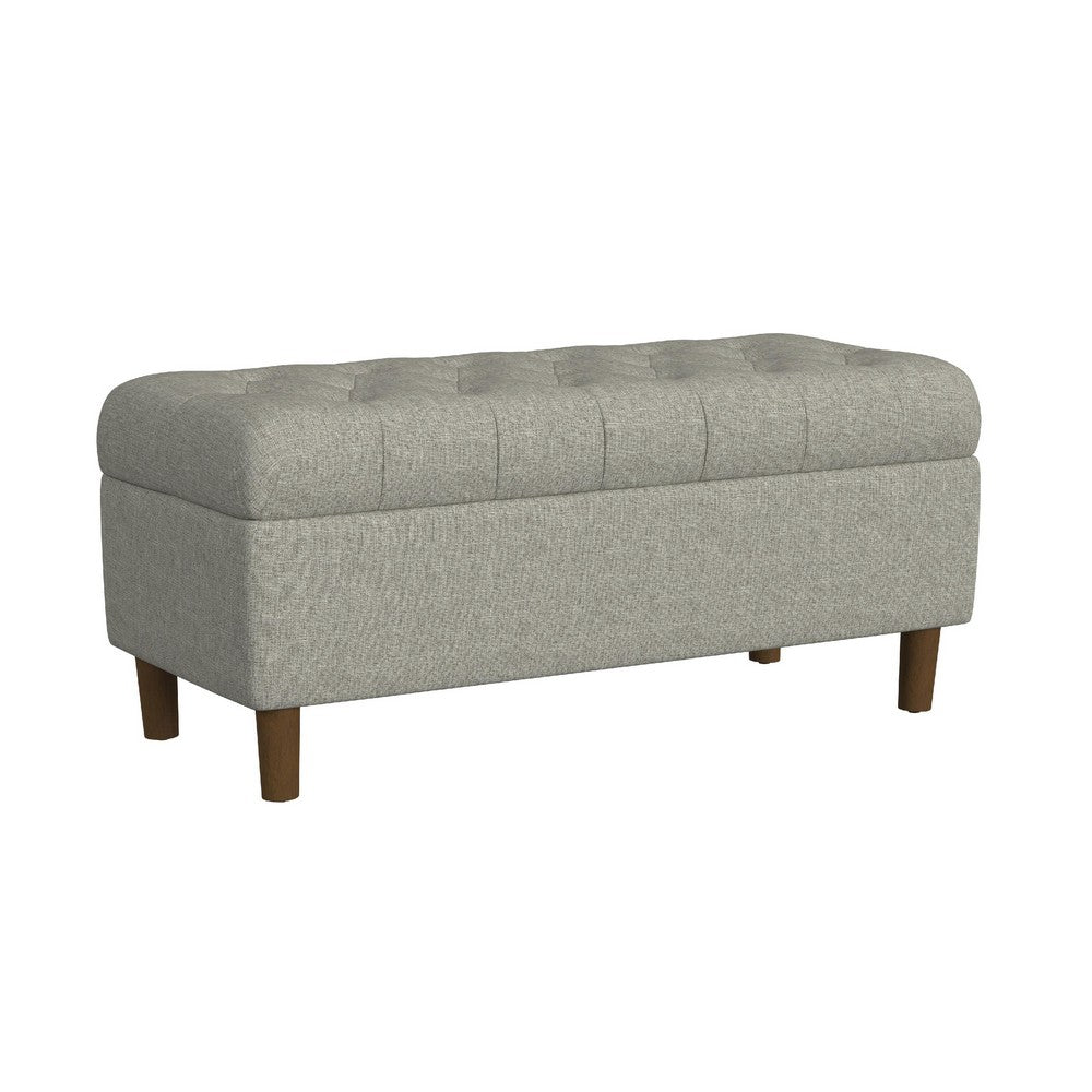 Sol Storage Bench Ottoman, Gray Woven Fabric, Brown Wood, 40 Inch -BM334212