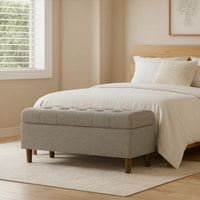 Sol Storage Bench Ottoman, Gray Woven Fabric, Brown Wood, 40 Inch -BM334212