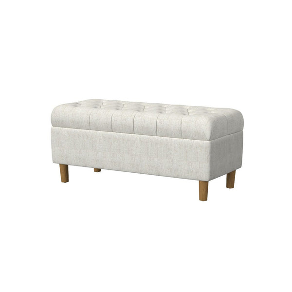 Sol Storage Bench Ottoman, Cream Woven Fabric, Brown Wood, 40 Inch -BM334213
