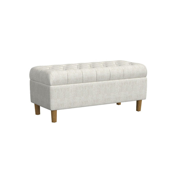 Sol Storage Bench Ottoman, Cream Woven Fabric, Brown Wood, 40 Inch -BM334213