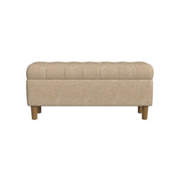 Sol Storage Bench Ottoman, Light Tan Woven Fabric, Brown Wood, 40 Inch -BM334214