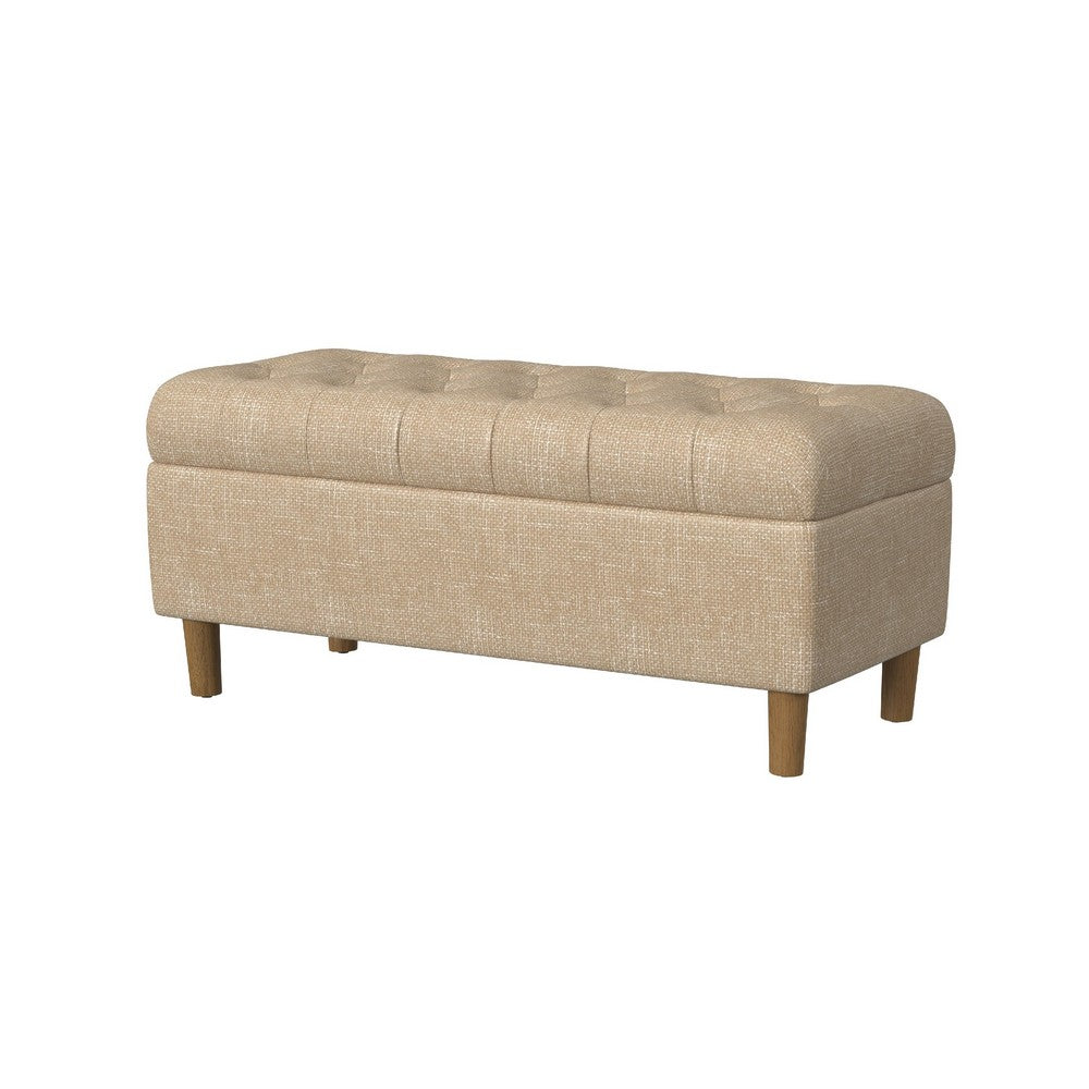 Sol Storage Bench Ottoman, Light Tan Woven Fabric, Brown Wood, 40 Inch -BM334214