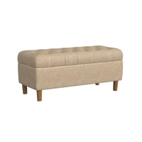 Sol Storage Bench Ottoman, Light Tan Woven Fabric, Brown Wood, 40 Inch -BM334214