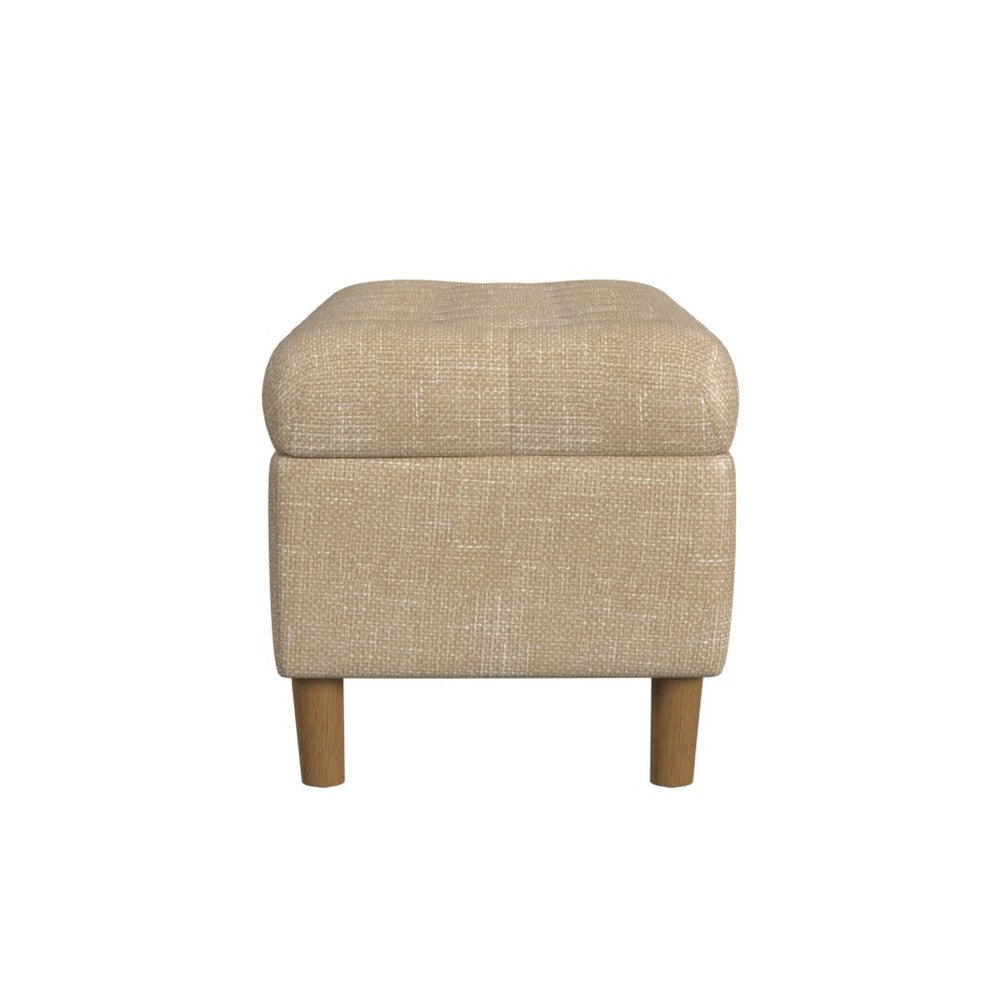 Sol Storage Bench Ottoman, Light Tan Woven Fabric, Brown Wood, 40 Inch -BM334214