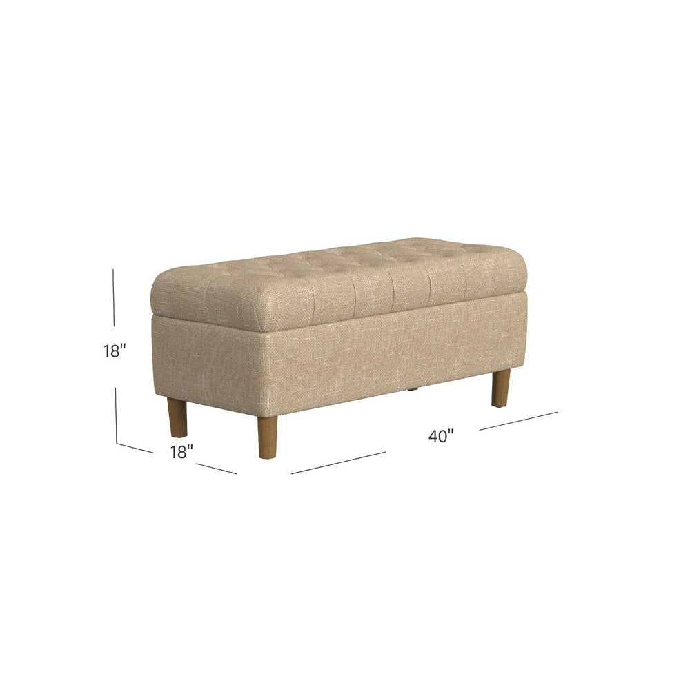 Sol Storage Bench Ottoman, Light Tan Woven Fabric, Brown Wood, 40 Inch -BM334214
