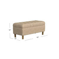 Sol Storage Bench Ottoman, Light Tan Woven Fabric, Brown Wood, 40 Inch -BM334214