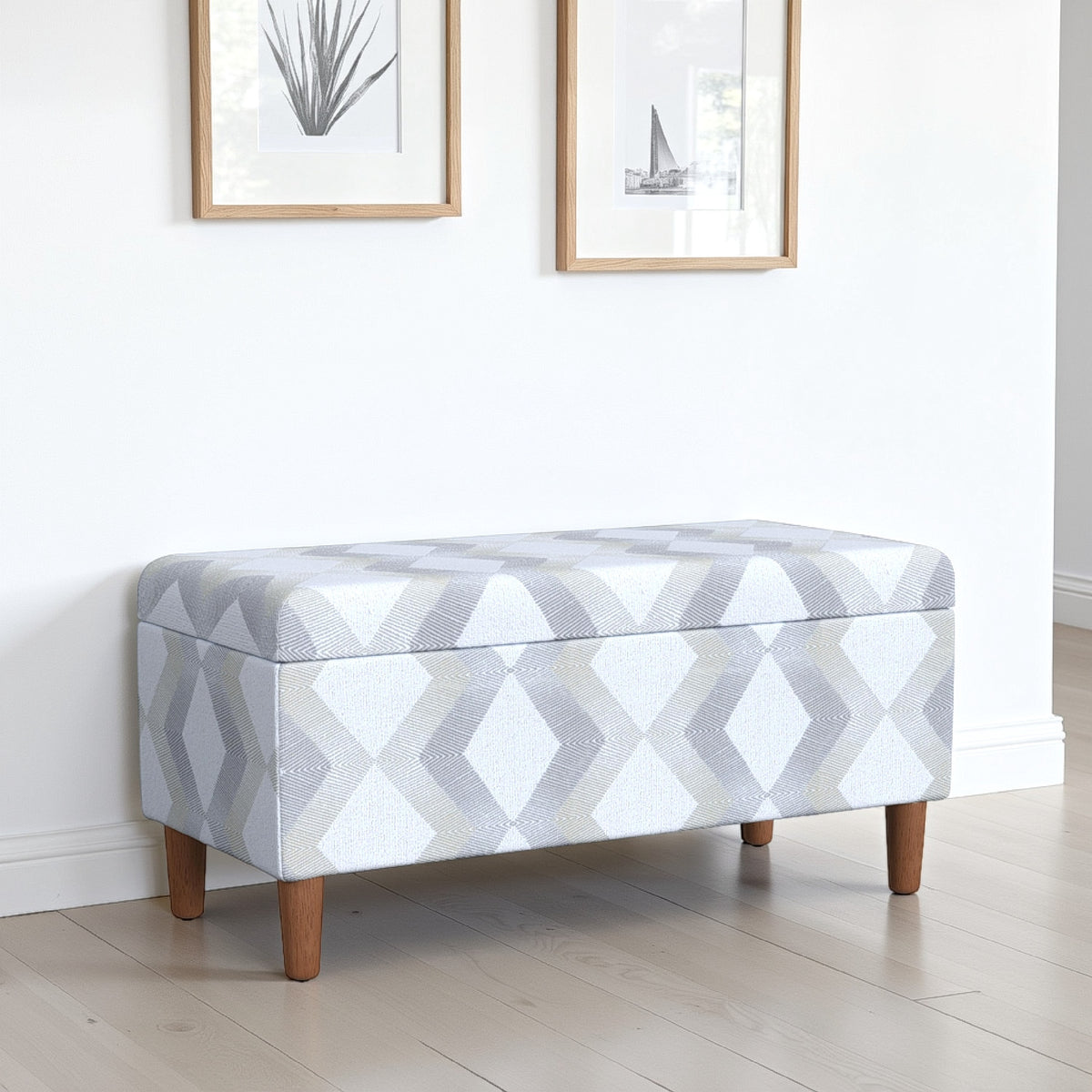 Zia Accent Storage Bench, Cream Gray Woven Diamond Pattern, 36 Inch -BM334215