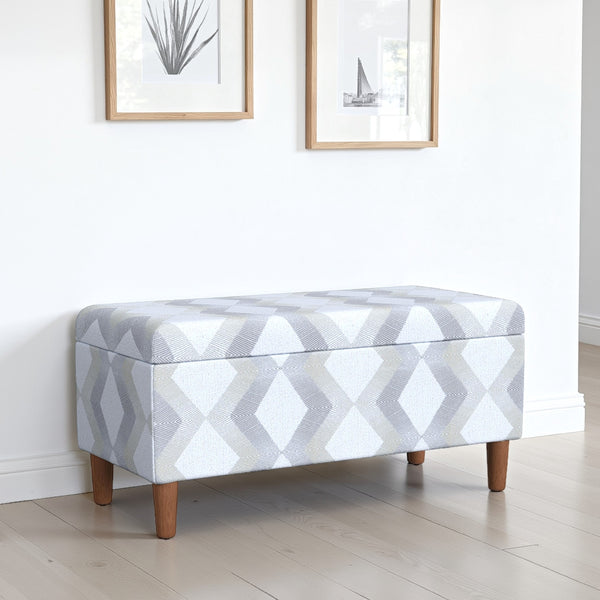 Zia Accent Storage Bench, Cream Gray Woven Diamond Pattern, 36 Inch -BM334215