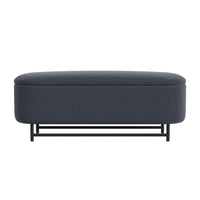 Pat Storage Bench Ottoman, Steel Blue Velvet, Black Metal, 46 Inch -BM334217