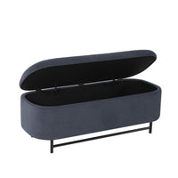 Pat Storage Bench Ottoman, Steel Blue Velvet, Black Metal, 46 Inch -BM334217