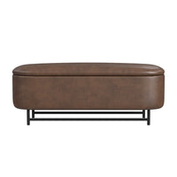 Pat Storage Bench Ottoman, Brown Faux Leather, Black Metal, 46 Inch -BM334218