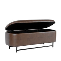 Pat Storage Bench Ottoman, Brown Faux Leather, Black Metal, 46 Inch -BM334218