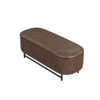Pat Storage Bench Ottoman, Brown Faux Leather, Black Metal, 46 Inch -BM334218