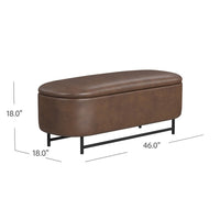 Pat Storage Bench Ottoman, Brown Faux Leather, Black Metal, 46 Inch -BM334218