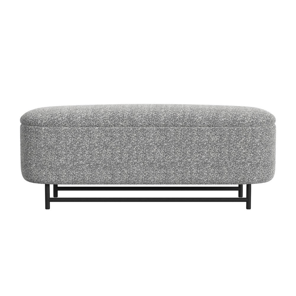 Pat Storage Bench Ottoman, Gray Yarn Cream Boucle, Black Metal 46 Inch -BM334219