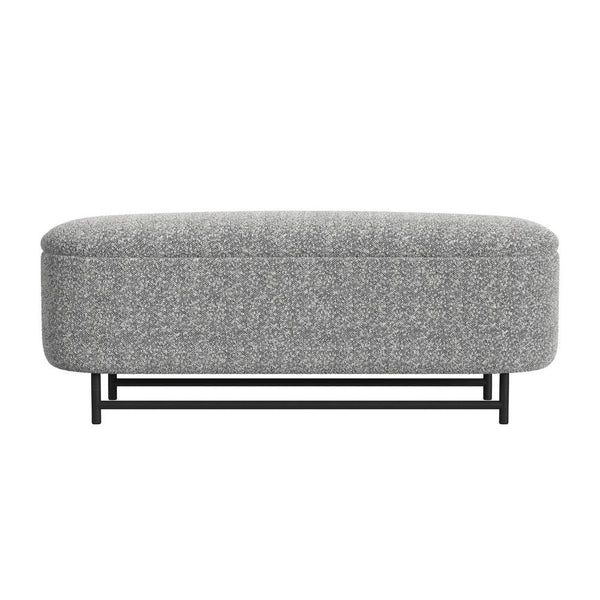 Pat Storage Bench Ottoman, Gray Yarn Cream Boucle, Black Metal 46 Inch -BM334219