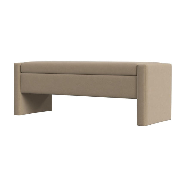 Kim Storage Bench Ottoman, Tan Brown Velvet and Solid Wood, 50 Inch -BM334220