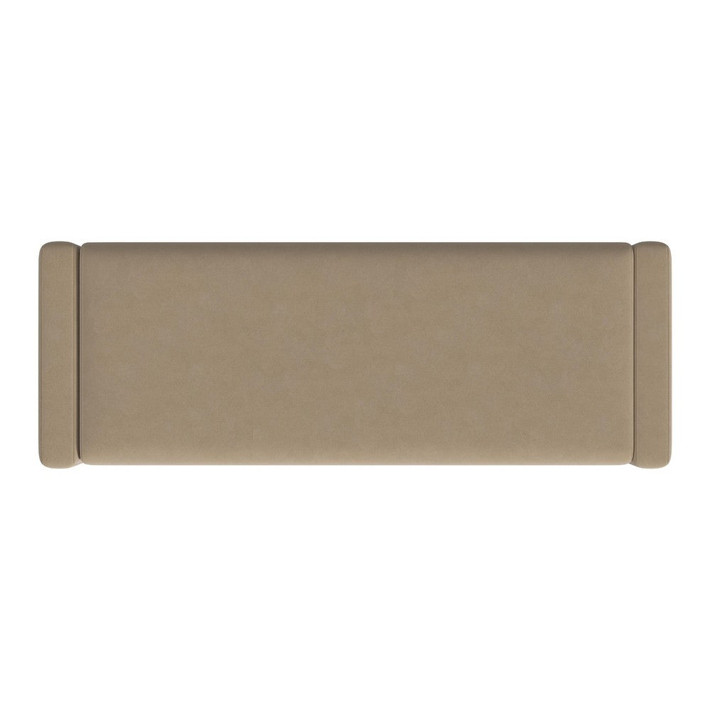 Kim Storage Bench Ottoman, Tan Brown Velvet and Solid Wood, 50 Inch -BM334220