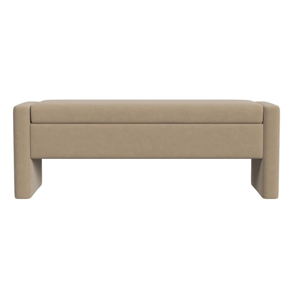 Kim Storage Bench Ottoman, Tan Brown Velvet and Solid Wood, 50 Inch -BM334220