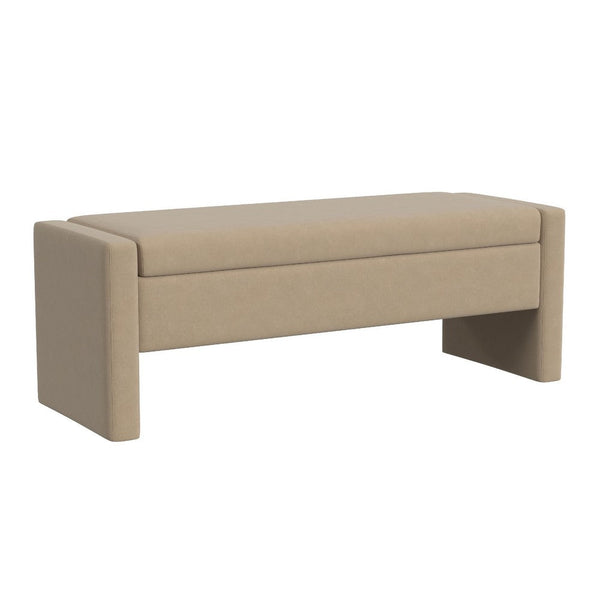 Kim Storage Bench Ottoman, Tan Brown Velvet and Solid Wood, 50 Inch -BM334220
