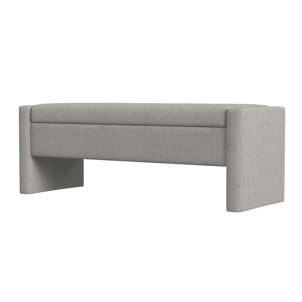 Kim Storage Bench Ottoman, Light Gray Velvet and Solid Wood, 50 Inch -BM334222