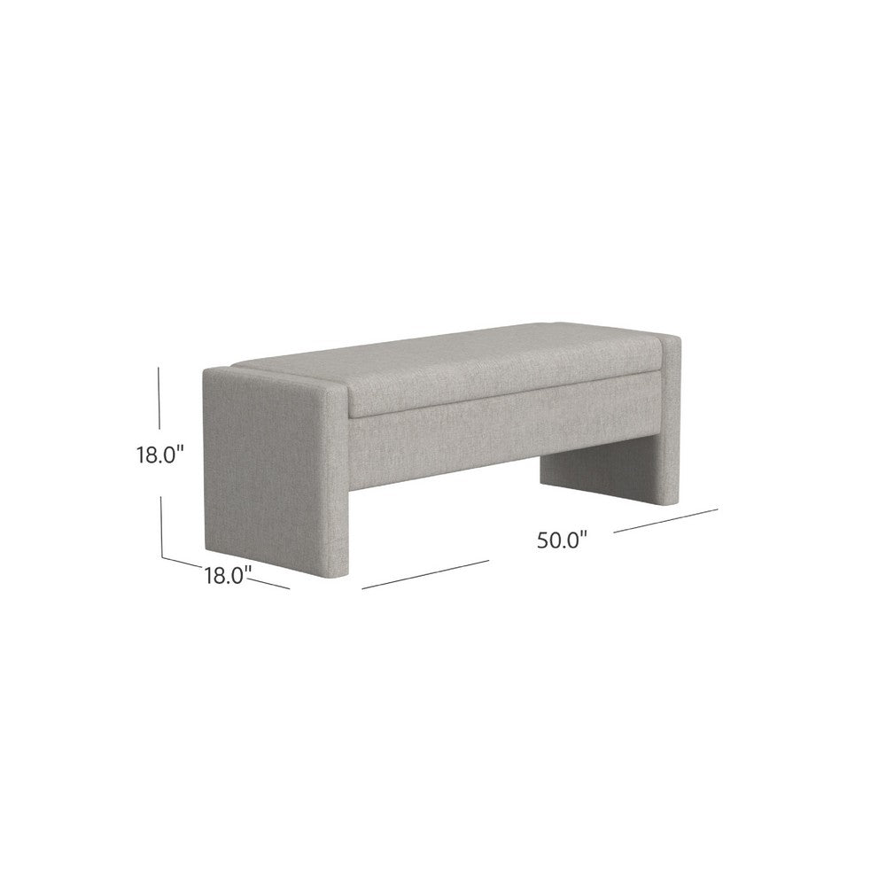 Kim Storage Bench Ottoman, Light Gray Velvet and Solid Wood, 50 Inch -BM334222