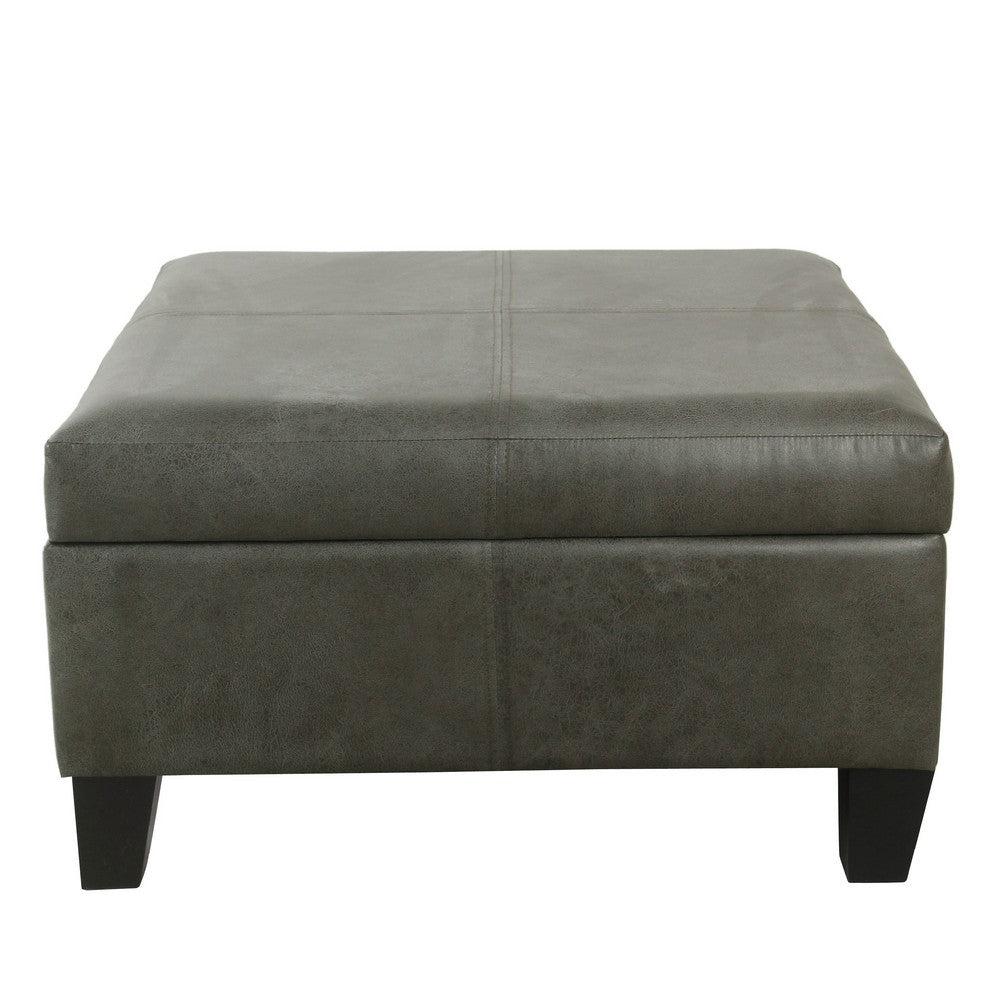 Leo Square Storage Ottoman with Plush Gray Faux Leather, 28 Inch -BM334223