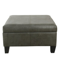 Leo Square Storage Ottoman with Plush Gray Faux Leather, 28 Inch -BM334223