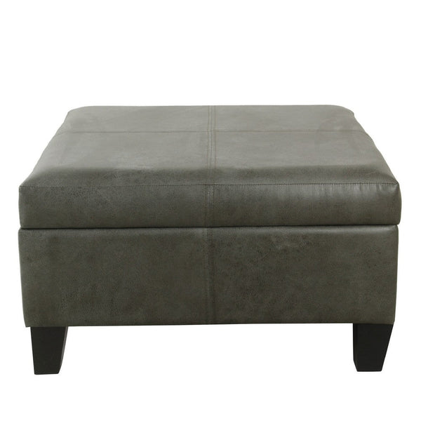 Leo Square Storage Ottoman with Plush Gray Faux Leather, 28 Inch -BM334223