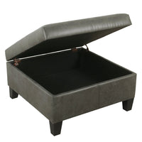 Leo Square Storage Ottoman with Plush Gray Faux Leather, 28 Inch -BM334223