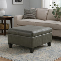 Leo Square Storage Ottoman with Plush Gray Faux Leather, 28 Inch -BM334223