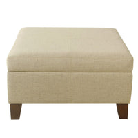 Leo Square Storage Ottoman with Plush Tan Brown Woven Fabric, 28 Inch -BM334224