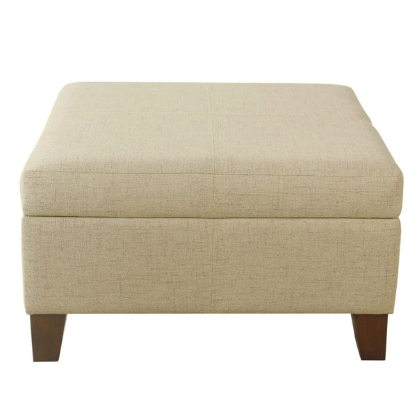 Leo Square Storage Ottoman with Plush Tan Brown Woven Fabric, 28 Inch -BM334224