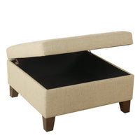 Leo Square Storage Ottoman with Plush Tan Brown Woven Fabric, 28 Inch -BM334224