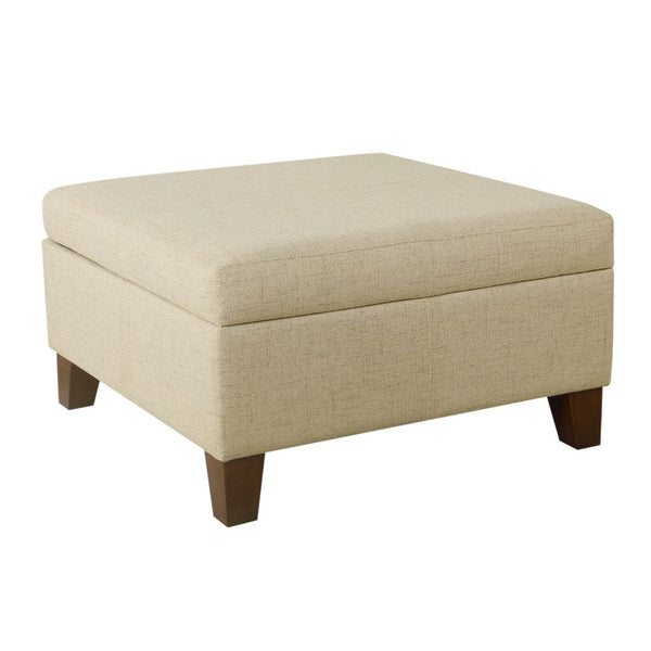 Leo Square Storage Ottoman with Plush Tan Brown Woven Fabric, 28 Inch -BM334224