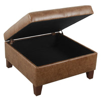 Leo Square Storage Ottoman, Distressed Brown Faux Leather, 28 Inch -BM334225