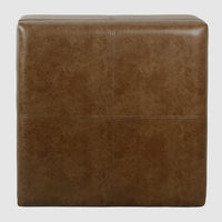 Leo Square Storage Ottoman, Distressed Brown Faux Leather, 28 Inch -BM334225