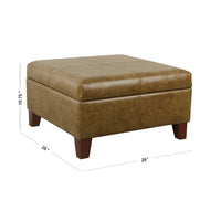 Leo Square Storage Ottoman, Distressed Brown Faux Leather, 28 Inch -BM334225