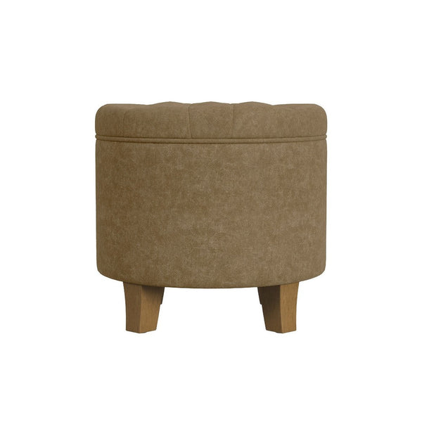 Wes Round Storage Ottoman, Mocha Brown Velvet, Hardwood, 19 Inch -BM334226