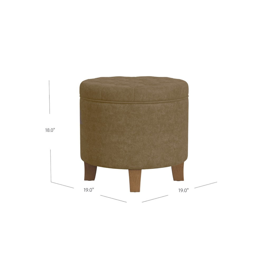Wes Round Storage Ottoman, Mocha Brown Velvet, Hardwood, 19 Inch -BM334226